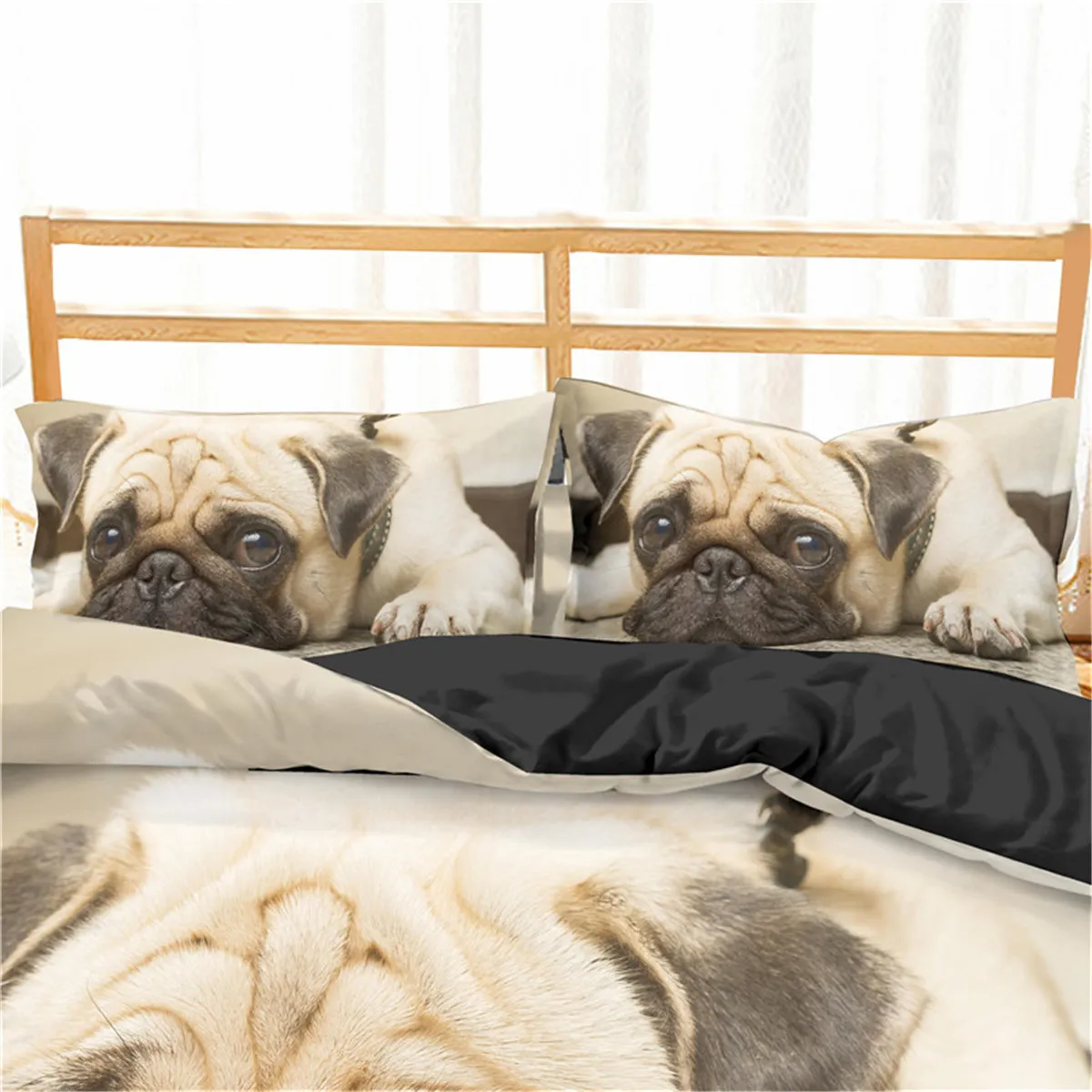 Homesky 3d bonito conjuntos de cama do cão pug conjunto capa edredão conjunto fronha rei rainha tamanho roupa cama lj2011273091