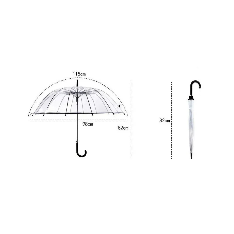 Parapluies transparents semi-automatiques pour protéger contre le vent et la pluie Parapluie à long manche Champ de vision clair 201104