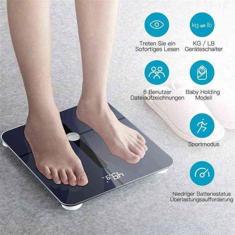 Bluetooth-Körperfettgewicht, digitales persönliches Gewicht, ITO-Körperanalysegewicht mit App für BMI, Muskel, Körperfett, Protein, BMR H1229