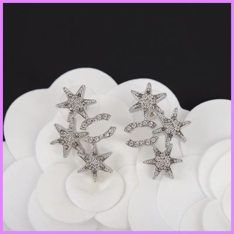 Women Fashion Diamonds Earrings Designers Jewelry Womens Earring Star High Quality Silver Ear Studs Designer Accessories D222221F