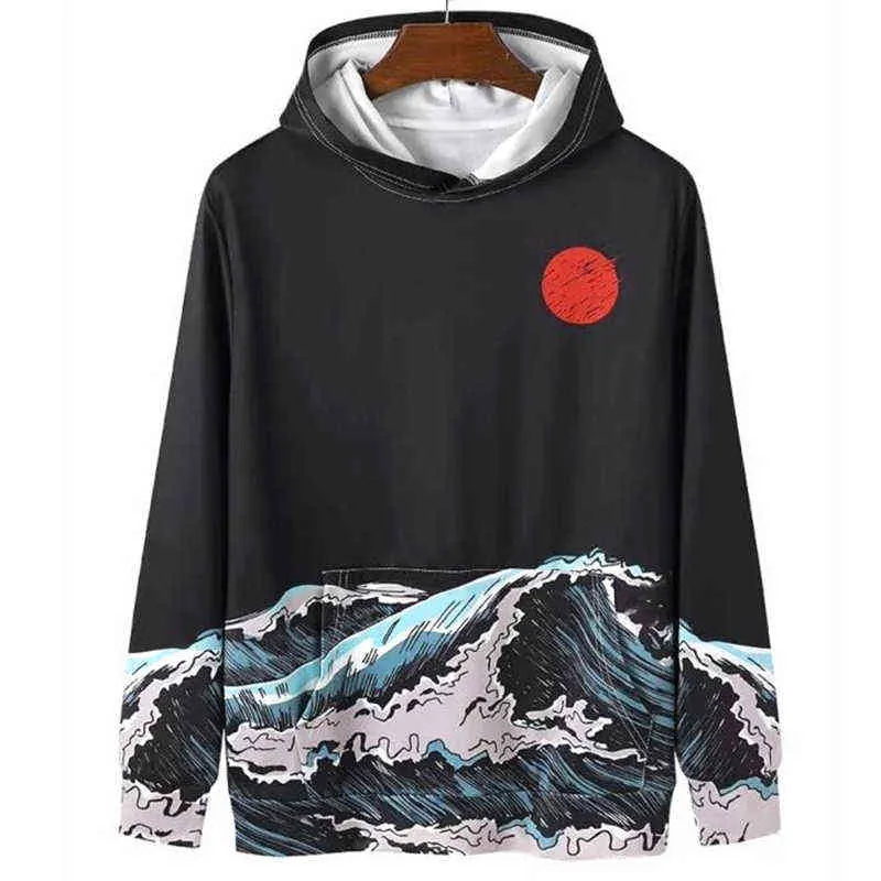 Men's Hoodies Sweatshirt With Hood Male Streetwear Long Sleeve Harajuku Hoody Red Sun Autumn Winter Oversized Hoodie For Man 211230