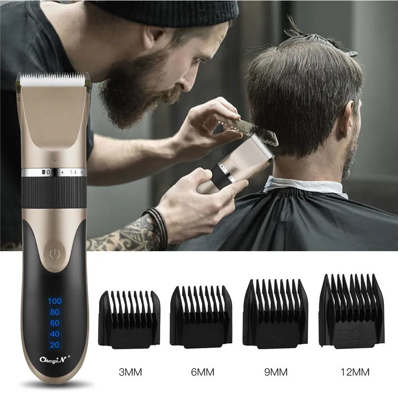 Professionell Hårklippare Män Barber Rechargeable Beard Trimmer Keramisk Blade Skärmaskin Låg ljudklipp Vuxna Kids 220216