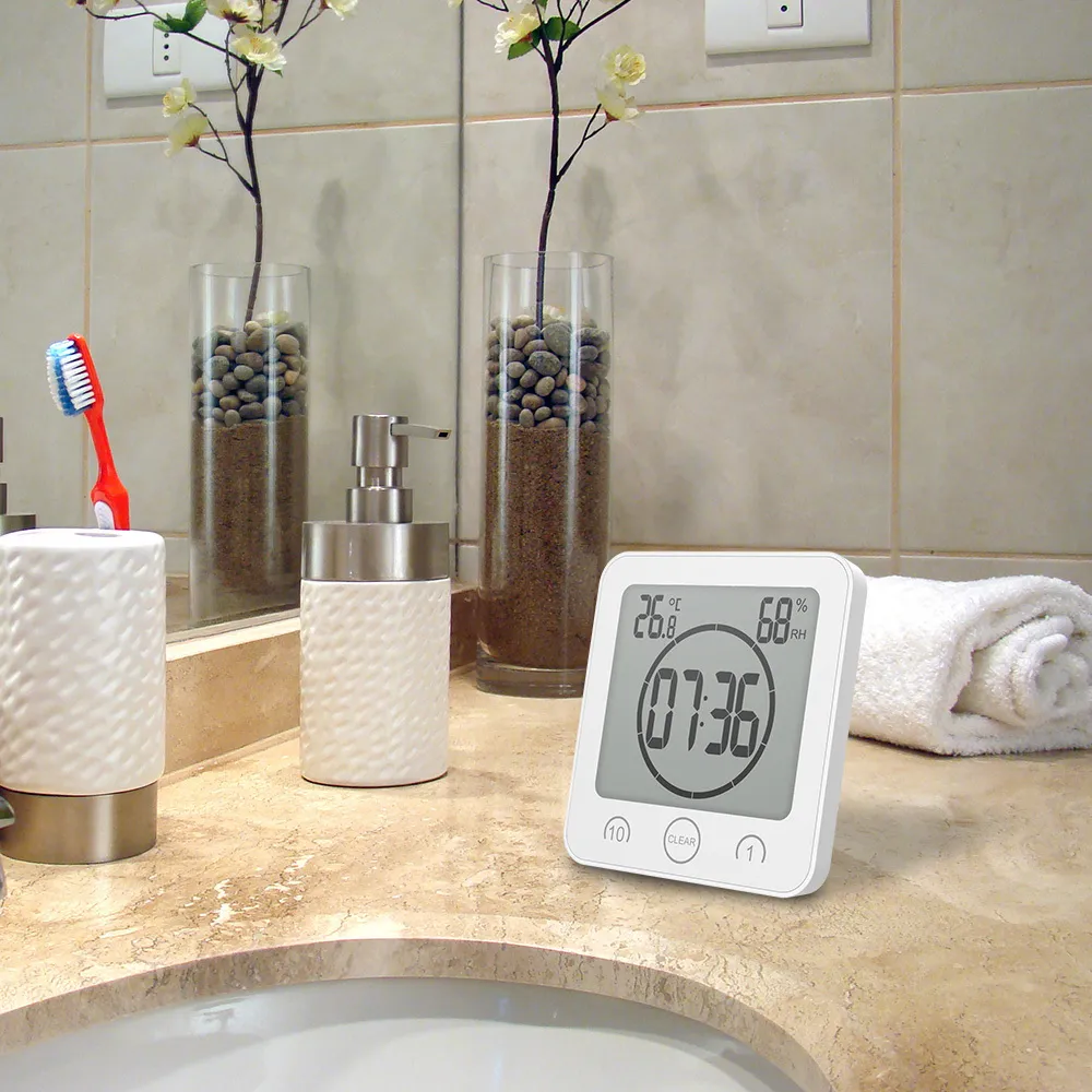 Écran LCD étanche numérique salle de bain horloge murale température humidité compte à rebours fonction de temps lavage douche suspendus horloges minuterie Y200109