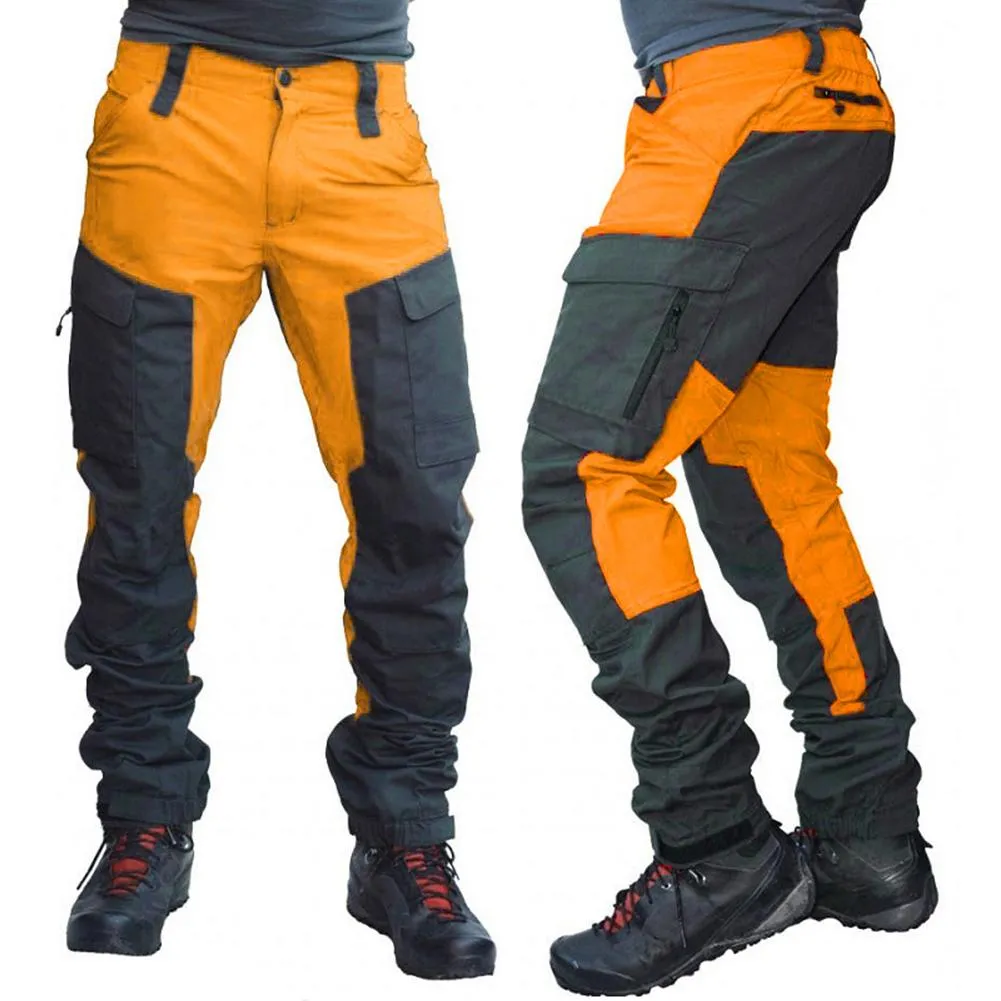 Sports Long Cargo Pants Casual Men Fashion Color Block Multi Pockets Work Trousers for Men hiking sport pants