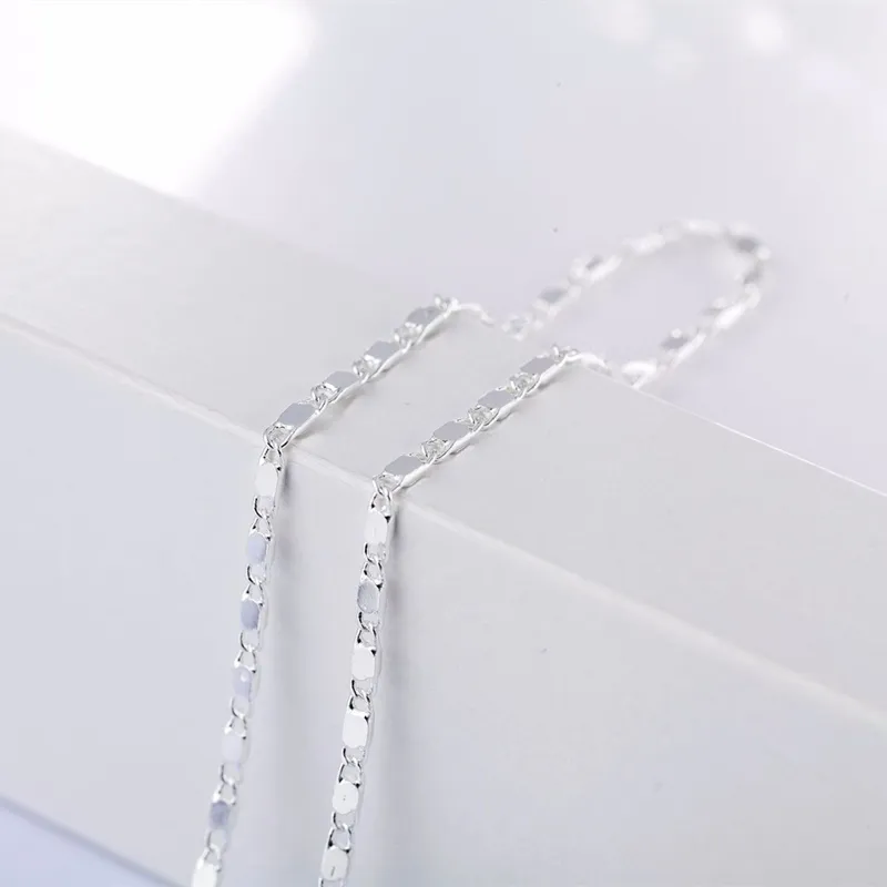 2mm Smooth Flat Chains Necklace Fashion Women 18K Gold Plated Chain for Men 925 Silver Plated Chains Necklaces Gifts DIY Jewelry A343M