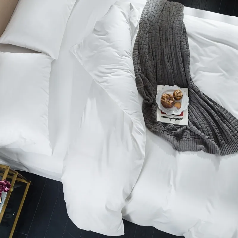 TUTUBIRD es sólidos 100% algodón egipcio edredón cubierta de cama de algodón de grapa larga ropa de cama de satén Twin Full Queen King tamaño LJ201015