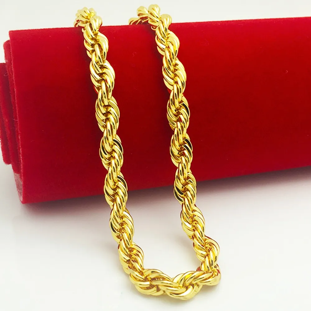 Collana a catena a corda Catena a nodo riempito in oro giallo 18 carati 3 mm 5 mm 7 mm di larghezza229k