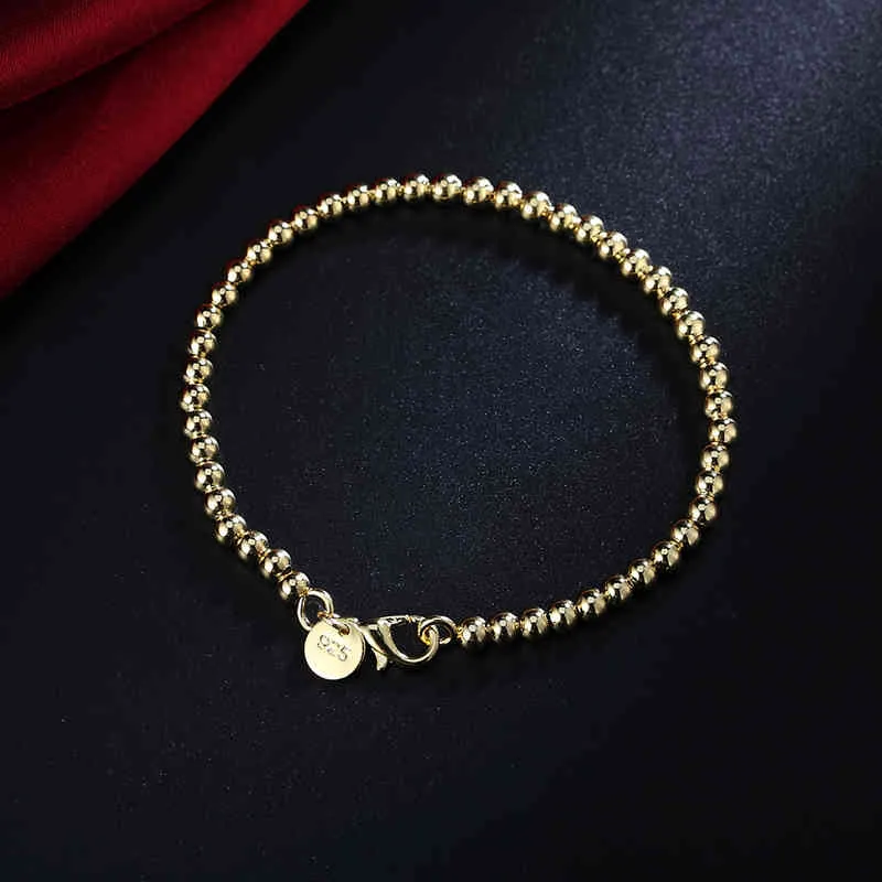 100 925 Solide Real Silver Silver Fashion 4 mm Bracelet de chaîne de balle 20cm pour les adolescentes Lady Gift Femmes Fine Jewelry4481932