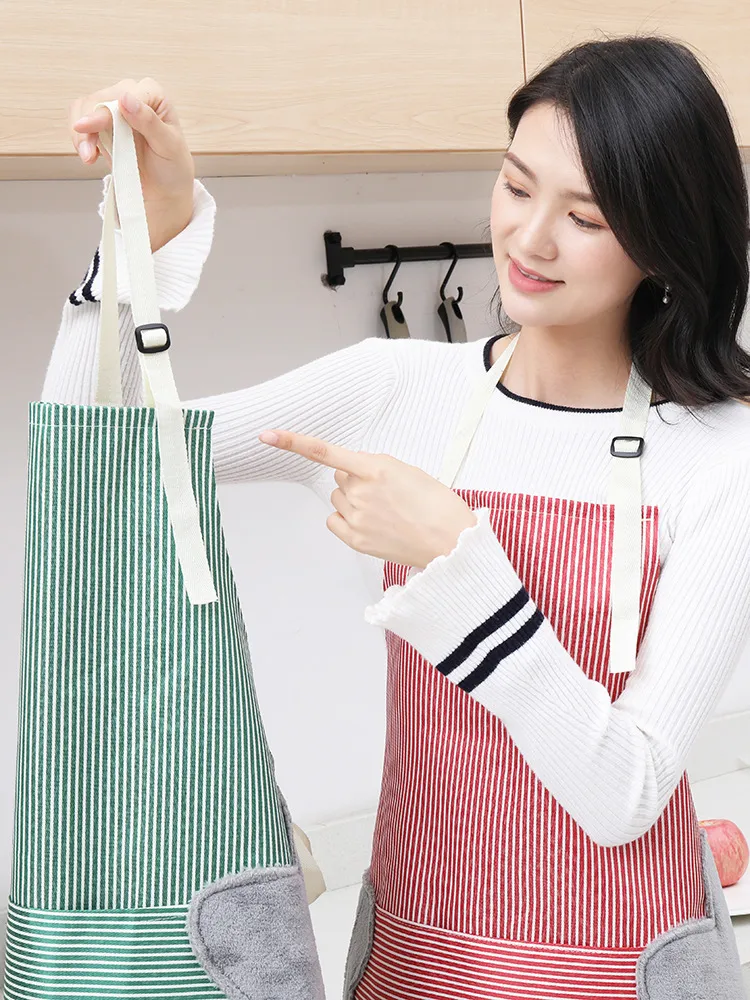 Kitchen Apron Erasable Hand Coral Fleece Fabric and Waterproof Oxford Cloth Striped Japanese Style Bib for Home Cleaning LJ200815