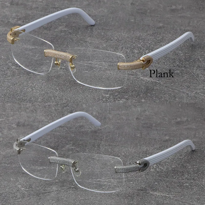 全メタルミックスプランクアームリムレスマイクロ舗装ダイヤモンドセットフレーム木製アイウェア近視眼鏡男性と女性18Kゴールドフレーム233U