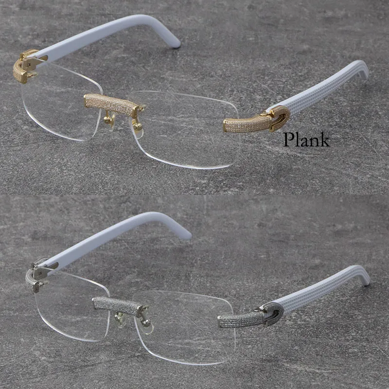 Whole Metal Mix Plank Arms Rimless Micro-paved Diamond Set Frames Wooden Eyewear Myopic Glasses Male and Female 18K Gold Frame198D