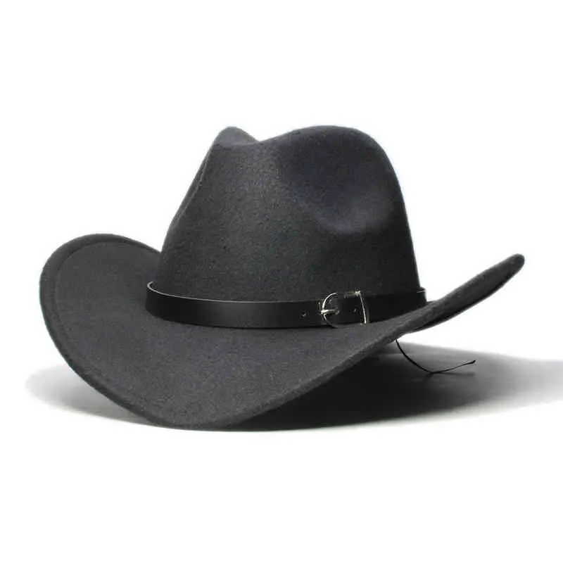 LUCKYLIANJI garçons fille large bord pays Western cuir bande chapeau Fedora Trilby laine feutre Jazz Chapeu Cowboy casquette pour enfants