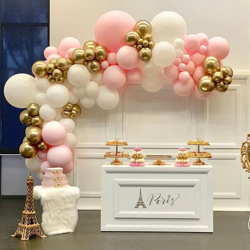 Balony makaronowe łuk pastel biały różowy balon girland Gold metal metal konfetti globos w przyjęciu weselne