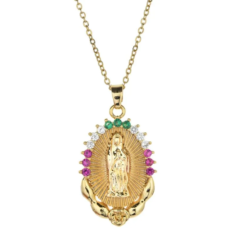 Naszyjnik Virgin Mary Pendant for Women Kolor CZ CZ Kryształowa biżuteria ze stali nierdzewnej Whole Colar Sain Cross Trendy Gift254W