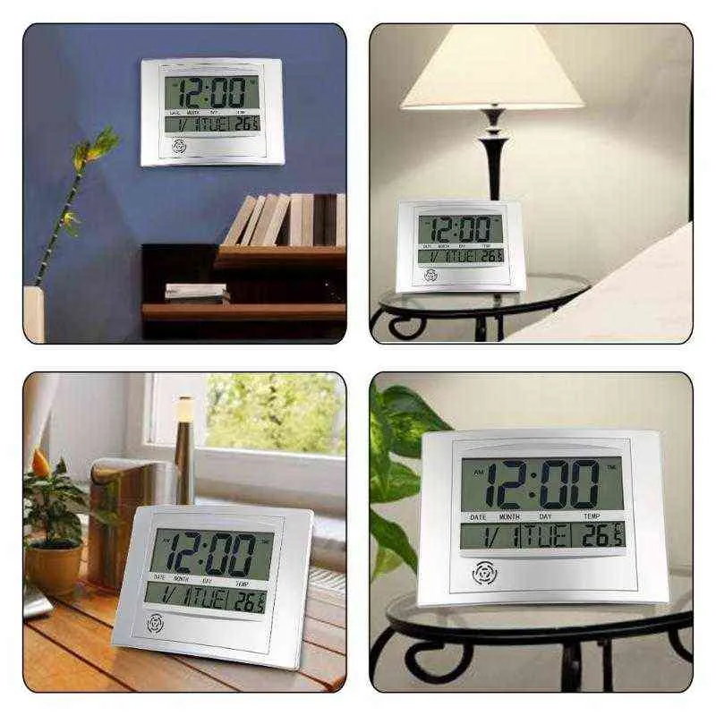 LCD Dijital Duvar Saati Termometre Ile Elektronik Sıcaklık Ölçer Takvim Kapalı Masa Dijital Duvar Saati Ev Dekorasyonu H1230