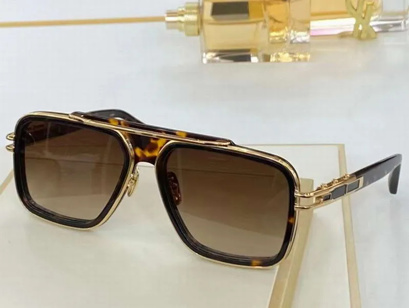 Deisgners Sunglasses for Men Yellow Gold Black Frame Brown Gradient Lens Mens Square Pilot Sungalsses with box290n