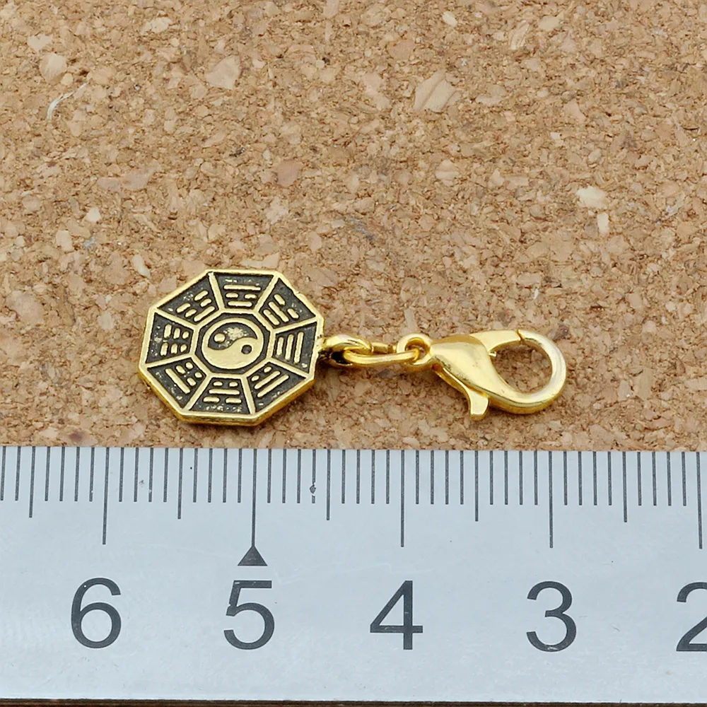 Tai Chi Bagua Amulet Floating Lobster Clasps Charm Pendant For Making Bracelet DIY Jewelry Antique Gold 276m