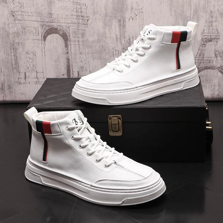 High Top Men Lace-up Business Bröllop Skor Klassisk Mode Andningsbar Casual Wear Resitant Daily White Loafers Light Non-Slip Travel Walking Boots