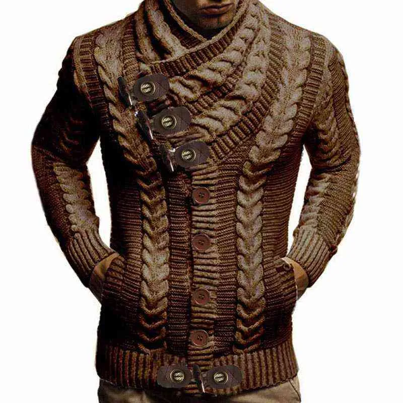 Automne hiver pull à col roulé hommes décontracté solide tricoté Cardigan à manches longues mince s surdimensionné chandails manteau hommes 220108