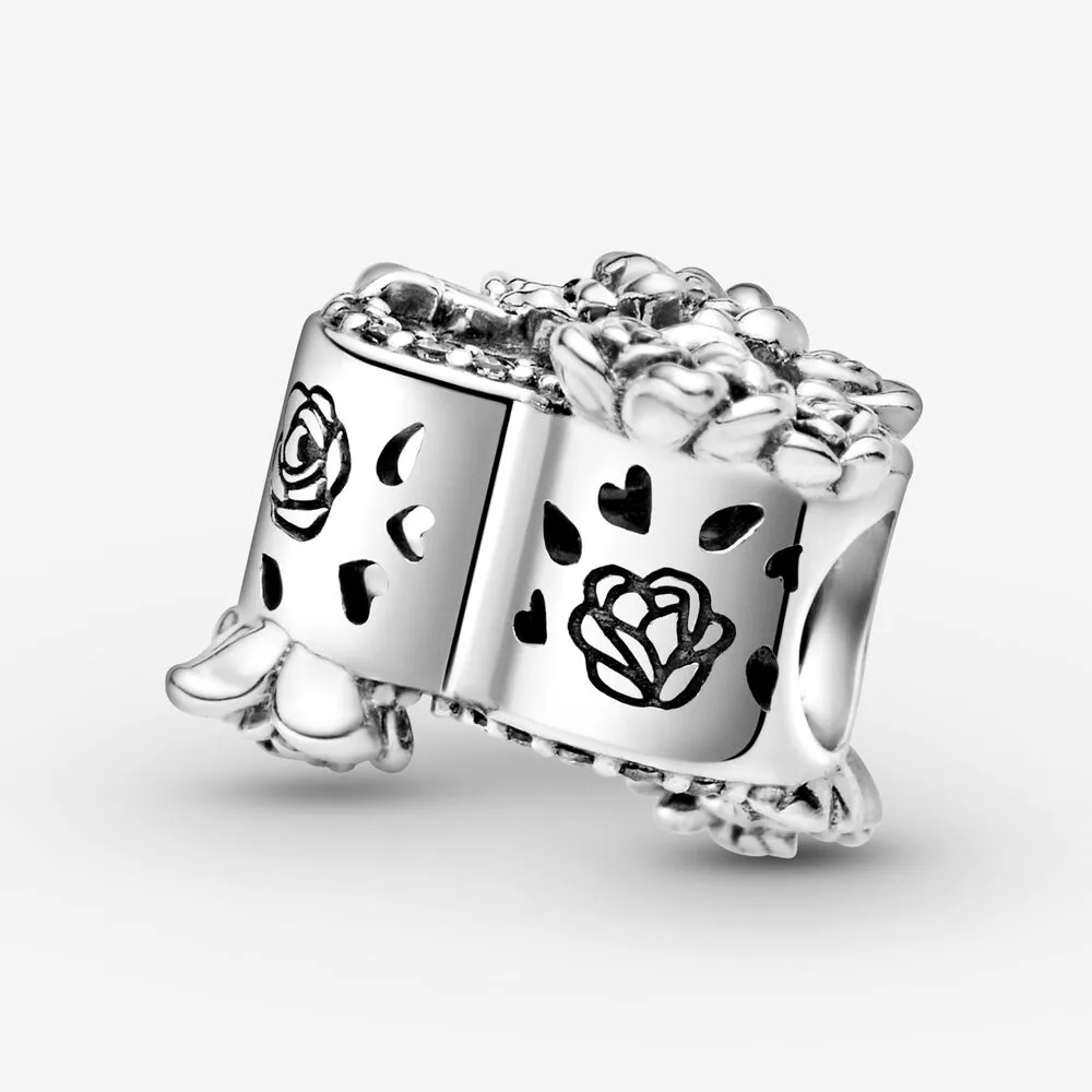 100% 925 Sterling Silver Open Heart Rose Flowers Charms Fit Original European Charm Armband Women Wedding Engagement JE280K