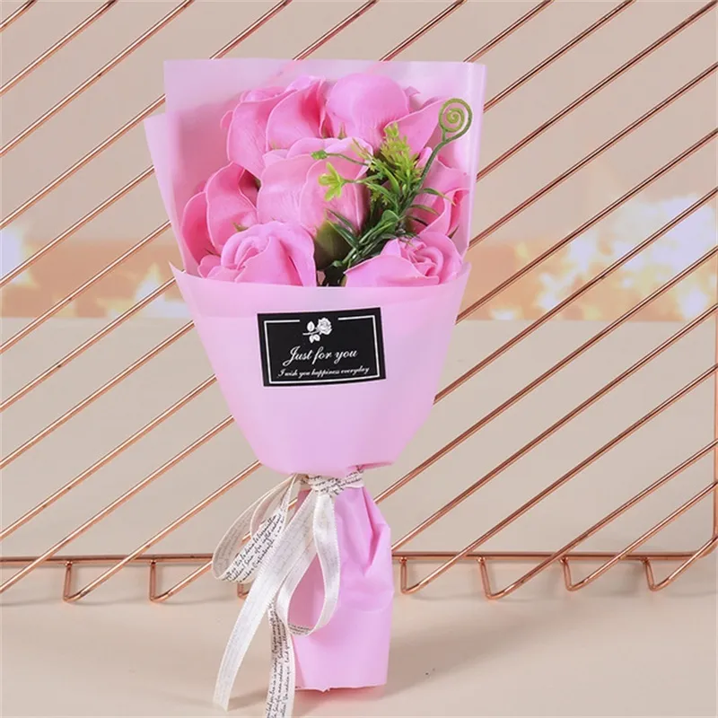 발렌타인 데이 인공 꽃 7 장미 아티팩트 작은 부케 시뮬레이션 꽃 멀티 컬러 비누 로프 포장 종이 기념품