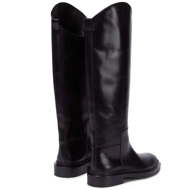 Falazoe Kunstleder Reitstiefel Frauen Designer Marke Luxus Kniehohe Stiefel Hohe Schwarz Slip auf Flache Stiefel Herbst Weibliche Schuhe 211222