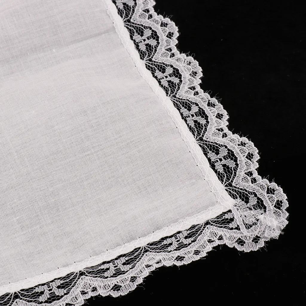 5 st Vit Bomull Handkerchiefs Blank Lace Hankies Bröllop, Pocket Square för män Kvinnor 23x25cm
