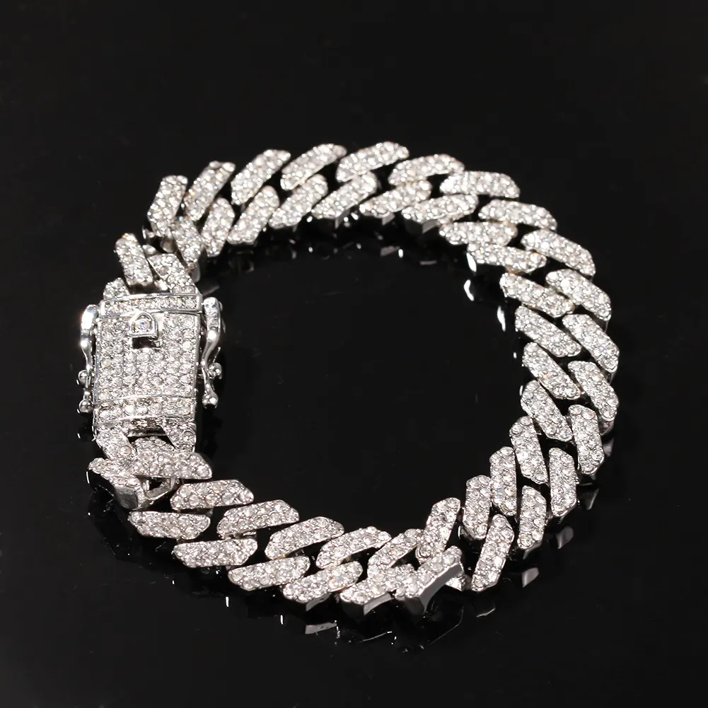 Męskie Hip Hop złota bransoletki biżuteria mrożona łańcuch bransoletki różowe złoto srebrne miami kubańskie łańcuch łańcucha łącza 265m