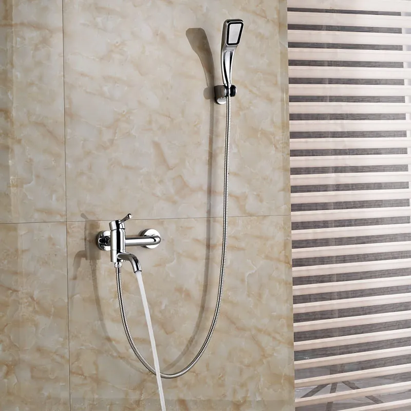 Liuyue Bathtub Shower kraan Blackchrome messing muur gemonteerde badkamer abs hand hoofd sets mixer tap y200321
