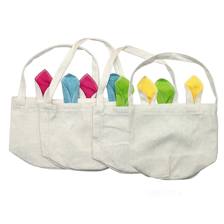 Favore di partito Sublimazione Uova di Pasqua Secchio Fai da te Blank Bunny Basket Orecchie lunghe Coniglio Basket Storage Bag Party Tote Bags T2I53443