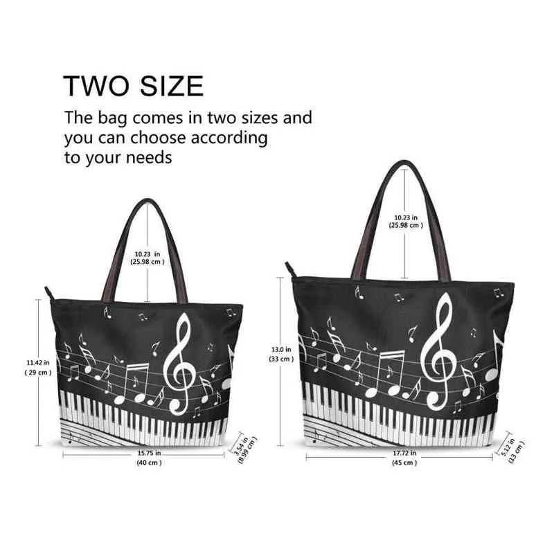 Alaza shopping bag - women's piano printed leisure shoulder bag, large capacity women's bracelet, with note design, suitable for 220310
