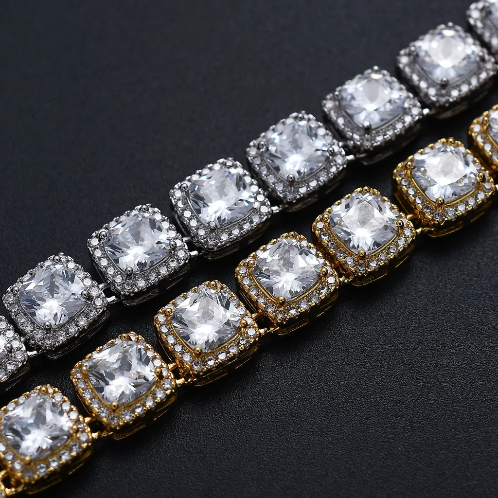 Мужская теннисная цепочка с бриллиантами Iced Out, 10 мм, браслет, высококачественные ожерелья с квадратным цирконием, 7-24 дюйма, хип-хоп, блестящие цепочки J223C
