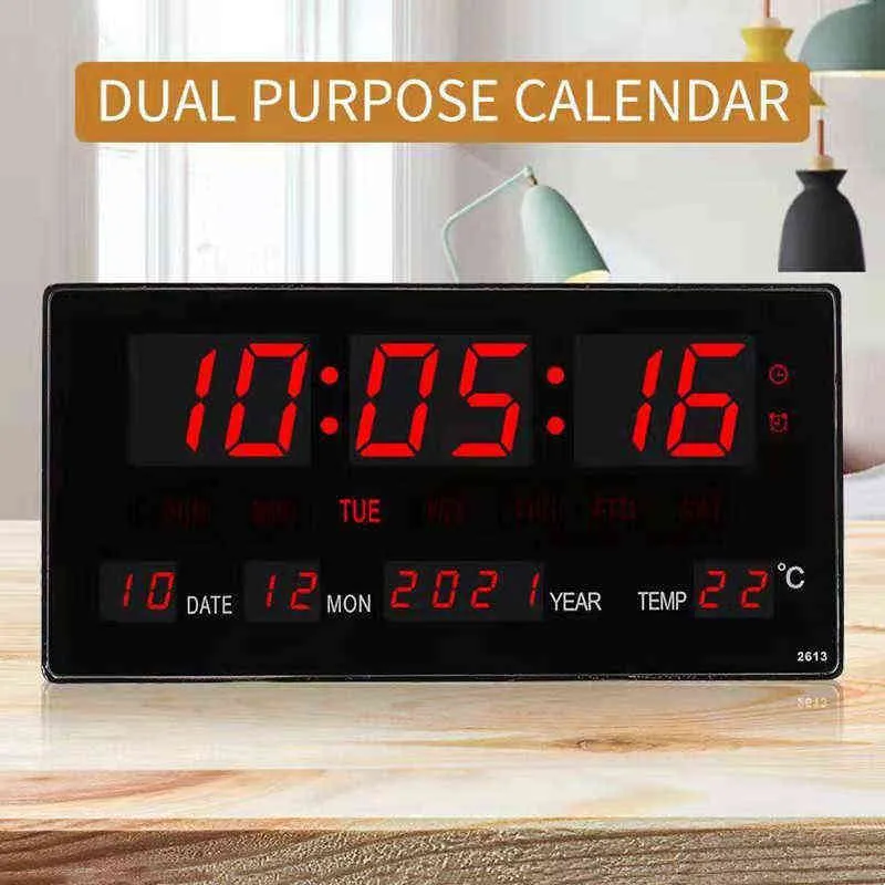 Horloge murale électronique lumineuse alarme carillon horaire température calendrier horloges de table avec prise EU/UK/US/AU LED numérique 220115