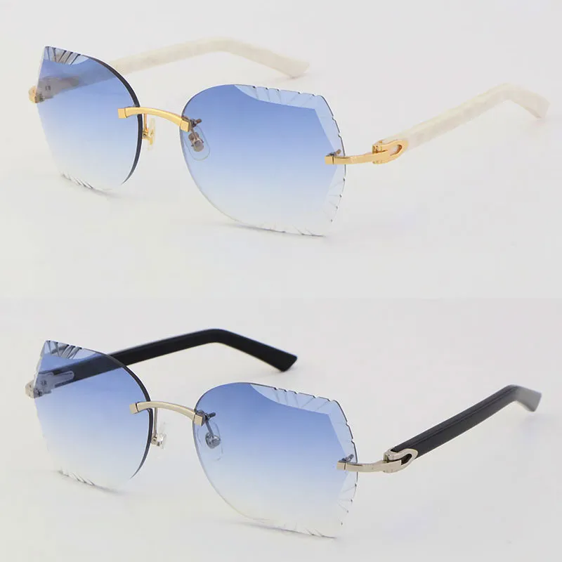 Hele metalen randloze grote zonnebril Wit Zwart Marmerarmen Plankbril 8200762 Hoge kwaliteit zonnebril Fashion Cat Eye 308N