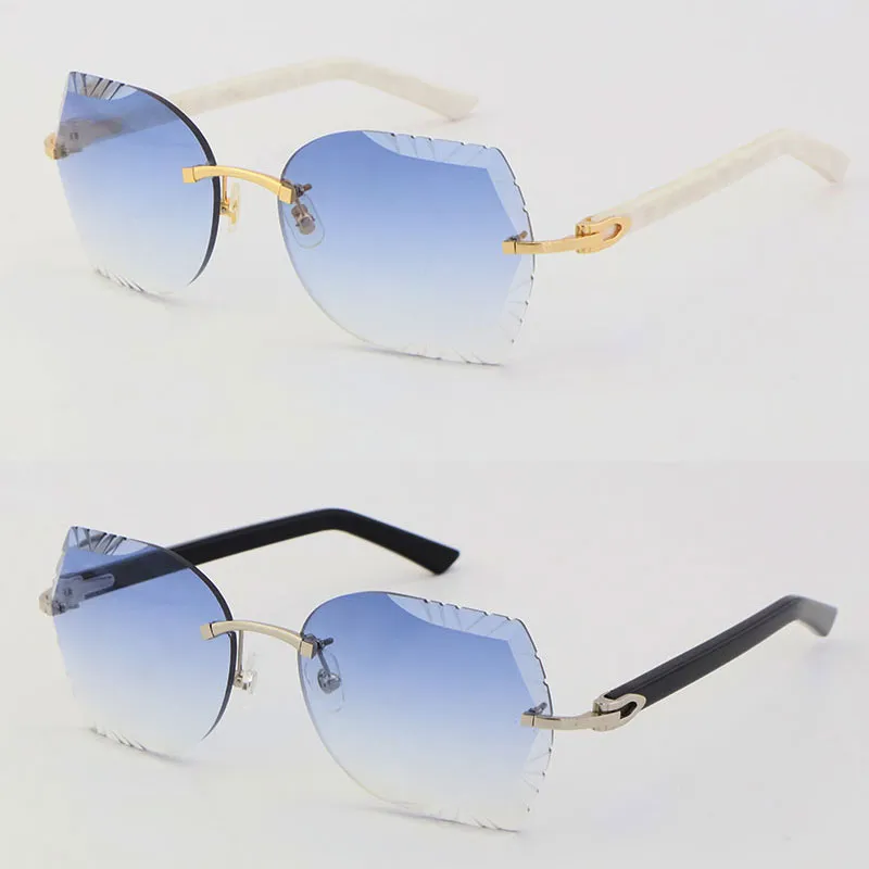 Sonnenbrille mit geschnitzten Gläsern, 8200762A, randlos, Metallmischung, weiß, schwarz, marmoriert, Planken-Sonnenbrille, Unisex, groß, optisch, modisch, Sun250c