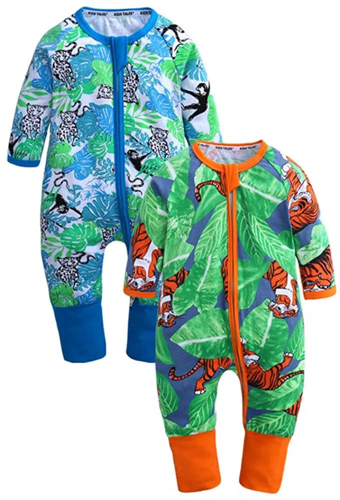 Baby jongens meisjes nachtkleding herfst lange mouw bamboe print rits romper pasgeboren babyjongen kleding