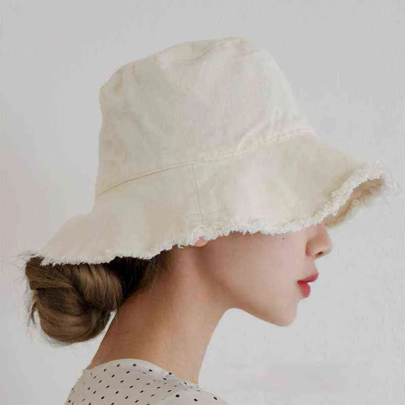 Spring Summer Tassel Brim Bucket Hat Women Cotton Portable Foldable Beach Tourism Cap Ladies Outdoor Panama Caps Sun Hats Y220301