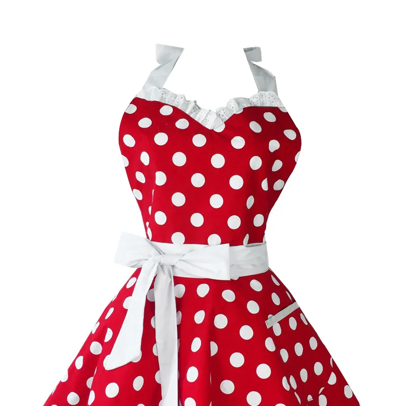 Mooie Lieverd Rode Retro Keuken Schorten Vrouw Meisje Katoen Polka Dot Koken Salon Vintage Schort Jurk Kerst Y200103237w