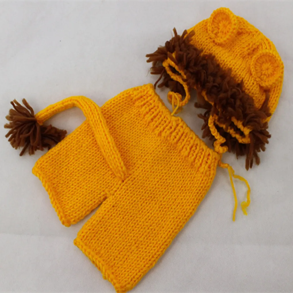 Baby Crochet Photography Props Shoot Nyfödda Foto Kyla Pojke Kostymer Infant Beanies And Byxor Kläder Set Soft Lion Nyfödd Y201024