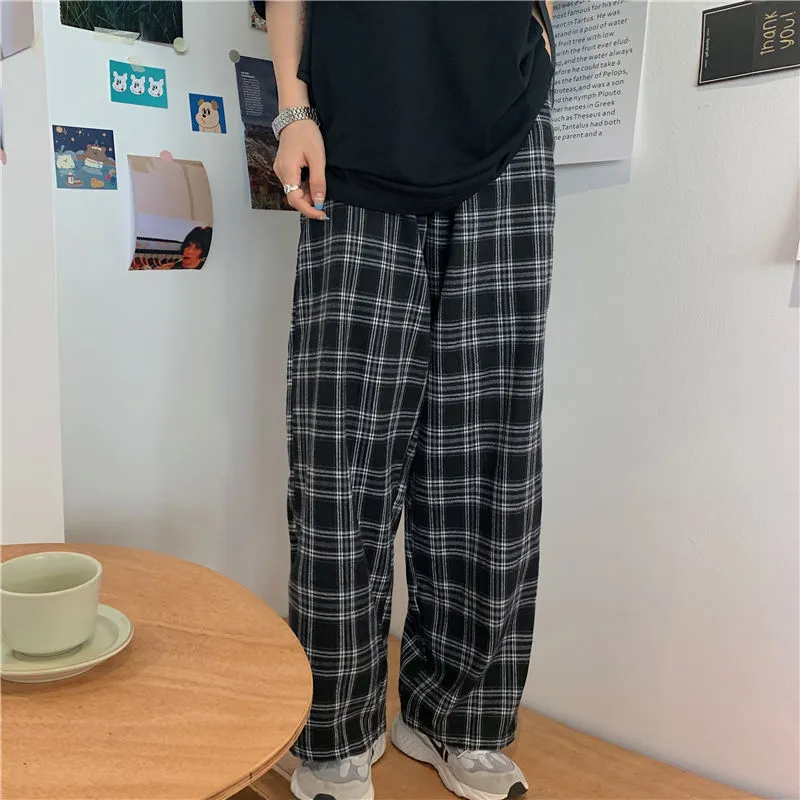 Lucyever Harajuku Plaid Pant Casual Oversize 3XL Loose Wide Leg Trousers Ins Retro Teens Hip-hop Unisex Straight 220211