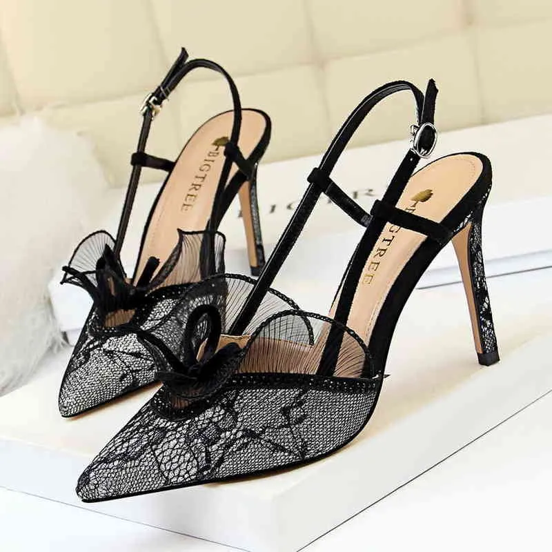 Slippers Luxe Merk Mesh Slingback Sandalen Damesmuil Zomer Puntschoen Hoge Hakken Pumps Sexy Party Trouwschoenen Dames 220309