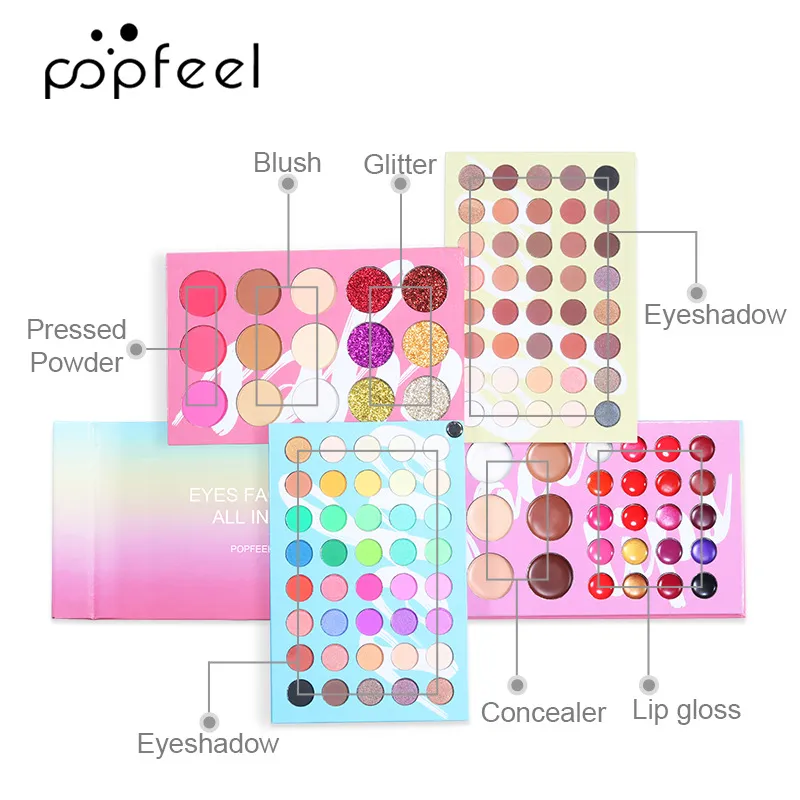 Palette de maquillage 4 en 1, 121 couleurs, fard à paupières, brillant à lèvres, fond de teint, correcteur, Blush, EP121