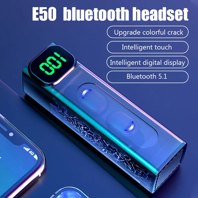 E50 Écouteurs Sports Bluetooth sans fil Bluetooth 5.1 Casques TWS Écouteurs TWS imperméabilisés Casque TWS avec étui de charge pour tous les téléphones