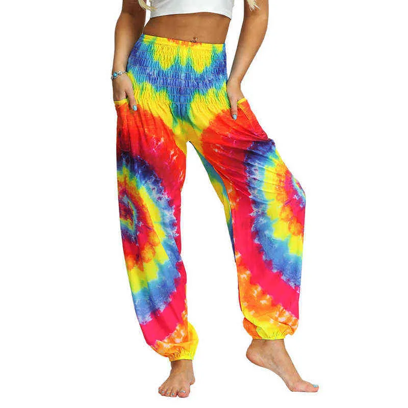 Kvinnor Casual Loose Hippy Yoga Pants Floral Print Wide Leg Byxor Fitness Stretch Pants Aladdin Harlan Pants 2021 Hot H1221