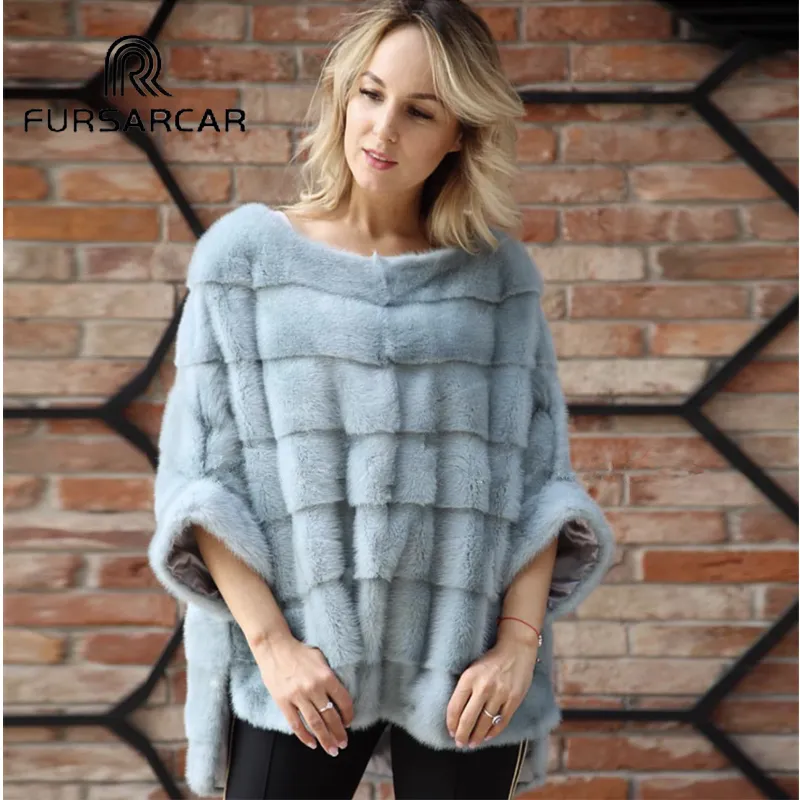 FURSARCAR Real Mink Fur Coat Genuine Leather Poncho Natural Autumn Winter Women Real Fur Luxury Clothes For Female Outerwear 201103