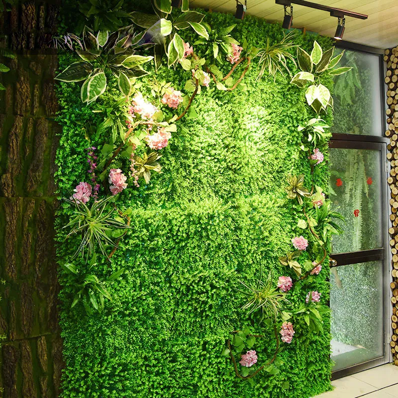 2mx1m Artificial Plant Wall Flower Wall Panels Green Plastic Lawn Tropical Leaves Diy Wedding Home Decoration Accessories T200703259E