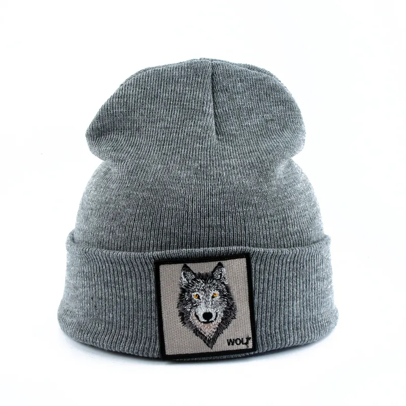 Ganze 2019 Neue Mode Herren Beanie Tier Wolf Stickerei Winter Hüte Gestrickte Mützen Für Männer Streetwear Hip hop Skullies Bonn3527313i