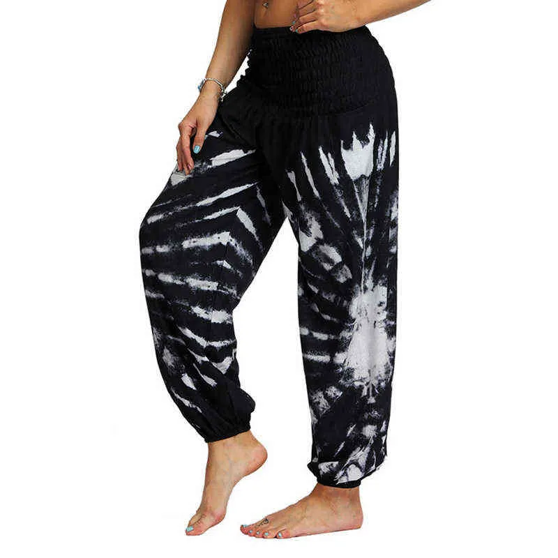Kobiety swobodne luźne spodnie jogi jogi kwiatowy nadruk szerokie spodnie nogi spodni fitness Spodnie Aladdin Harlan Pants 2021 Hot H1221