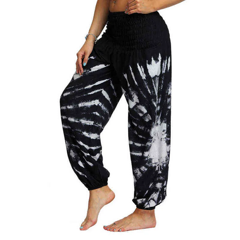 Kvinnor Casual Loose Hippy Yoga Pants Floral Print Wide Leg Byxor Fitness Stretch Pants Aladdin Harlan Pants 2021 Hot H1221