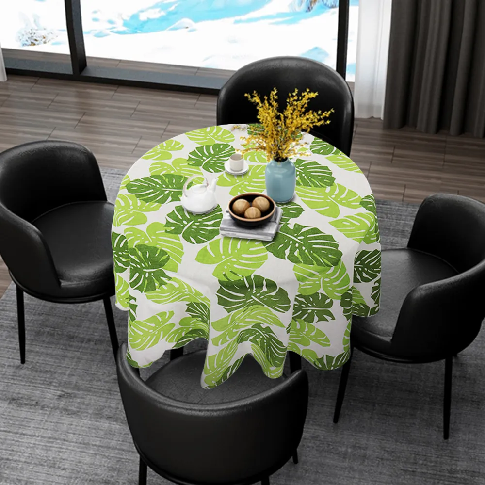 150cm nappe coton lin nappe ronde table à manger couverture nordique imprimé décor à la maison blanc vert cache-poussière pour la cuisine LJ201223